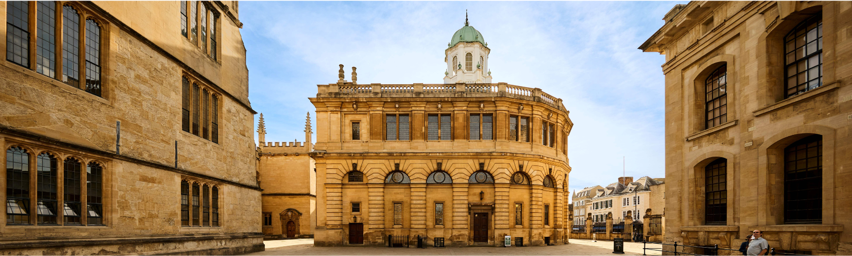 A banner of the Sheldonian Theatre