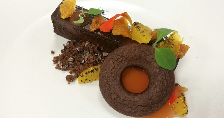 A chocolate dessert which is an illustrative example of the quality of food we can provide